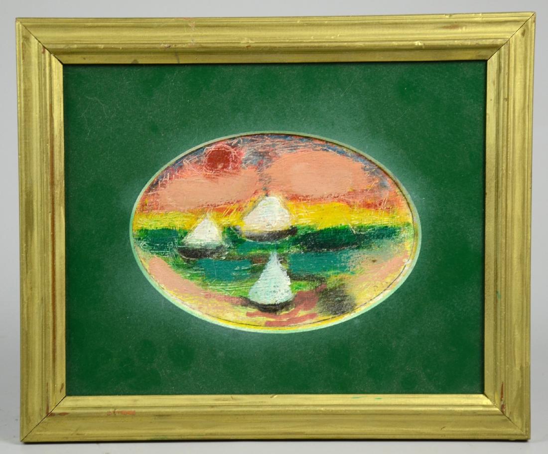 Richard Kapral Painting, Belfast Harbor, Maine: Richard Kapral (American, b. 1931), painting, "Belfast Harbor, Maine", oil on panel, signed "RK", 4-3/8" x 6-3/8" sight, framed 9-1/2" x 11-1/2", good condition