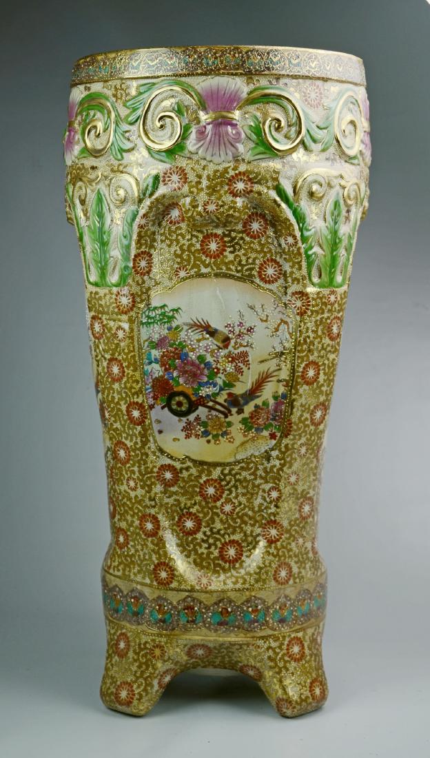 Asian Porcelain Pedestal: Asian porcelain pedestal, flower & bird decorated, 27-1/2" h x 12-1/2" dia, #600
