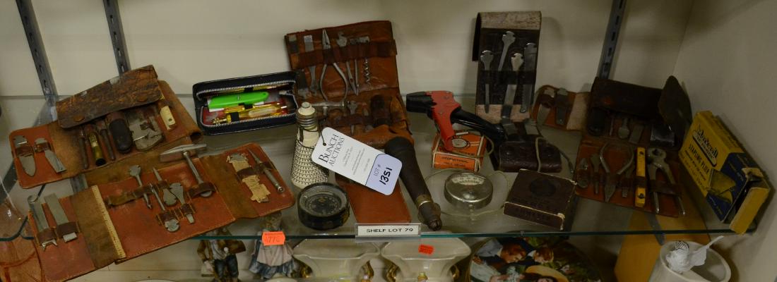 Shelf #79 - Small Tools and Cases: Shelf #79 - Small tools with carrying cases, pocket ammeter, volt meter, compass, measuring tape, stapling plier