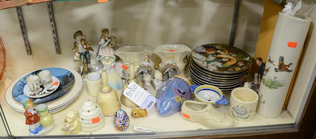 Shelf #80 - Hummel, Gone With The Wind Pcs & More: Shelf #80 - Assorted decor and collectors pieces including 1985 & 1987 Goebel Hummel handbells, (10) Gone With The Wind collectors plates with COAs, Clark Gable as Rhett Butler figurine, Lenox Winnie