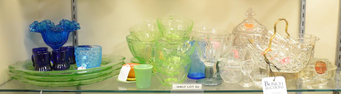 Shelf #82 - Green, Blue, Clear Glass Tableware & Decor: Shelf #82 - Green, blue and clear glass tableware and decor