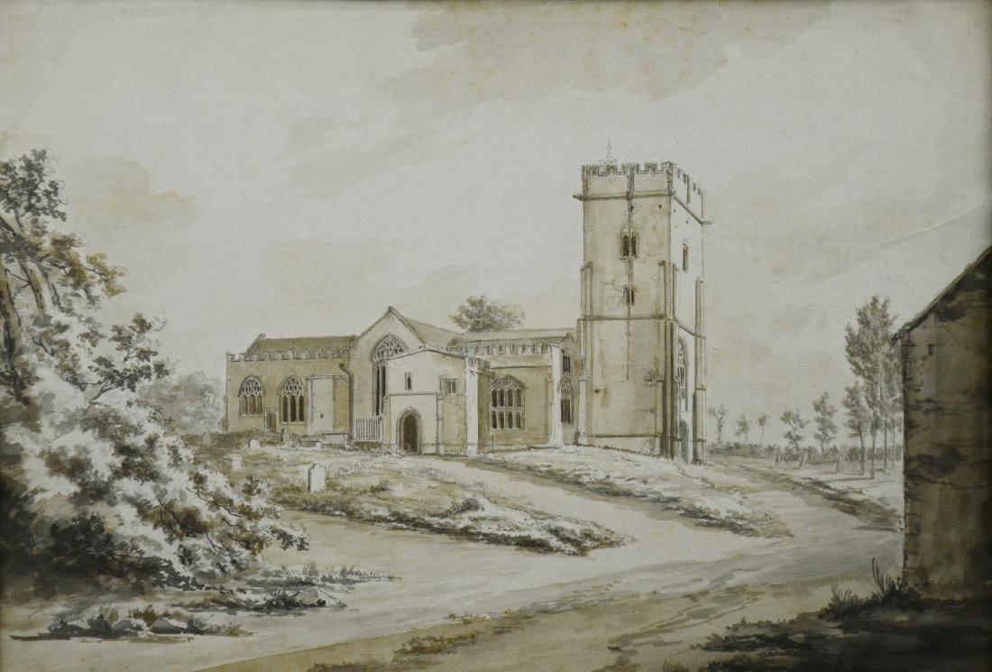 Hendrik Frans de Cort, graphite/wash painting St Pauls: Hendrik Frans de Cort (Dutch, 1742-1810), graphite and wash painting St. Pauls Church, Honiton, Devon, signed and dated 1794 verso, 13-1/2" x 19", very good condition