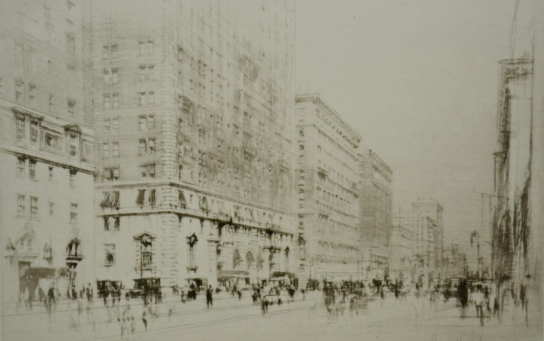 William Walcot, drypoint etching on paper "Park Avenue": William Walcot (English, 1847-1943), drypoint etching on paper "Park Avenue", 1923, pencil signed, 4-5/8" x 7-1/8" pl, 10-1/4" x 12-1/2" sheet, excellent condition
