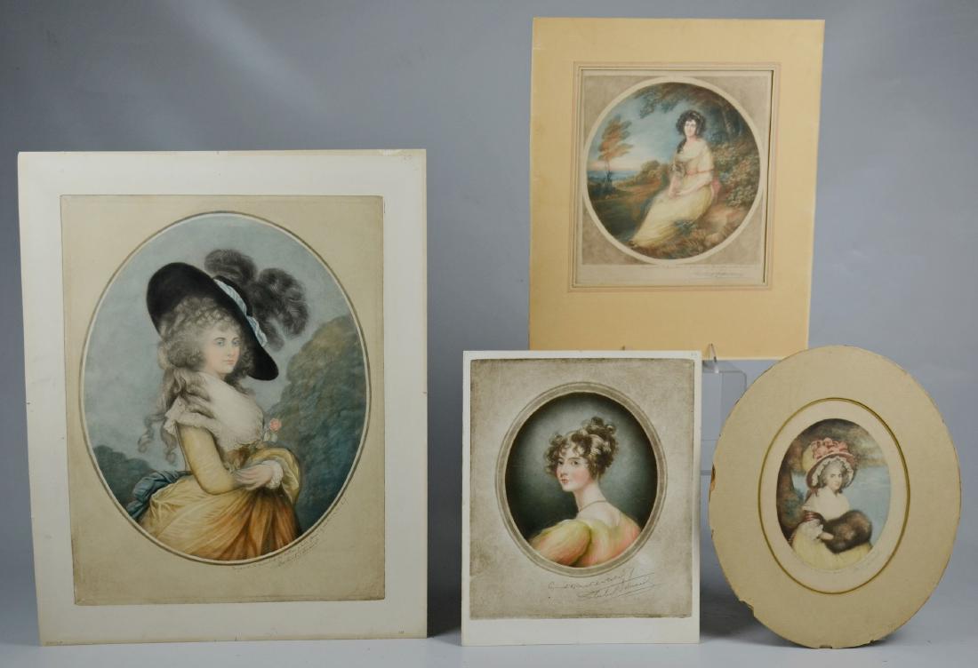 Samuel Arlent Edwards, 4 mezzotint portraits on paper: Samuel Arlent Edwards (English, 1862-1938), (4) color mezzotint portraits on paper, each pencil signed and inscribed, two mounted, largest 16" x 12" pl, good condition