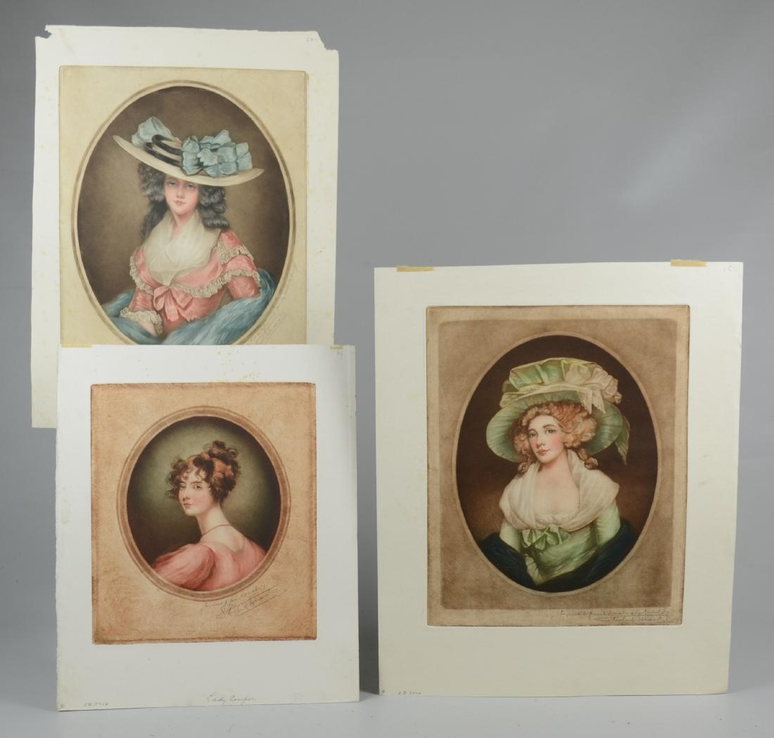 Samuel Arlent Edwards, 3 mezzotint portraits on paper: Samuel Arlent Edwards (English, 1862-1938), (3) color mezzotint portraits of women on paper, each pencil signed and inscribed, largest 13" x 10-1/4" pl, all in very good condition
