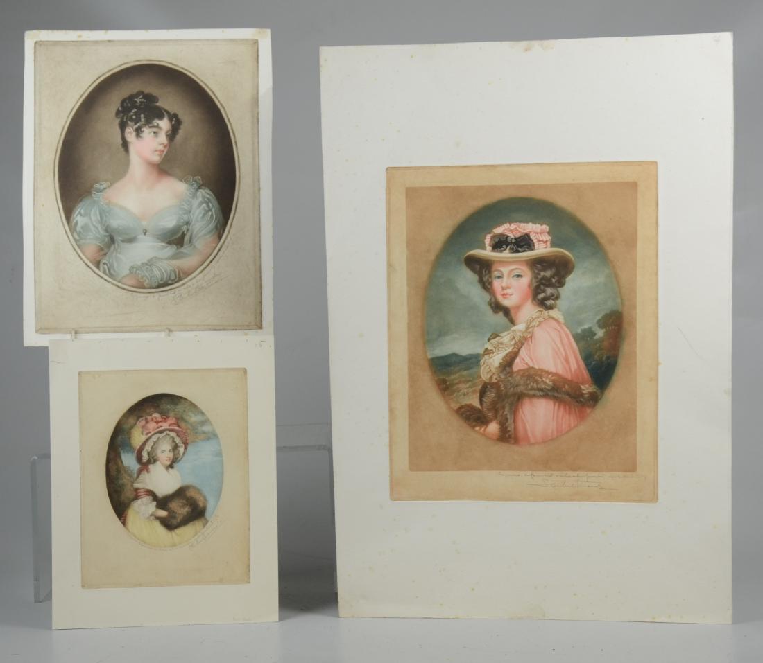 Samuel Arlent Edwards, 3 mezzotint portraits on paper: Samuel Arlent Edwards (English, 1862-1938), (3) color mezzotint portraits of women on paper, each pencil signed and inscribed, largest 13" x 10-1/4", good condition, one with a minor marginal tear