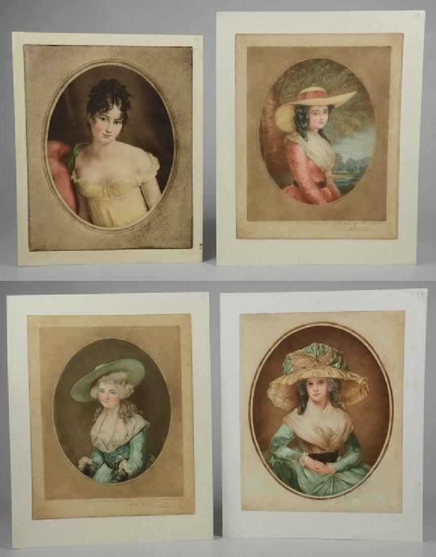 Samuel Arlent Edwards, 4 mezzotint portraits on paper: Samuel Arlent Edwards (English, 1862-1938), (4) color mezzotint portraits of women on paper, each pencil signed and inscribed, all 13" x 10-1/4" pl, very good condition