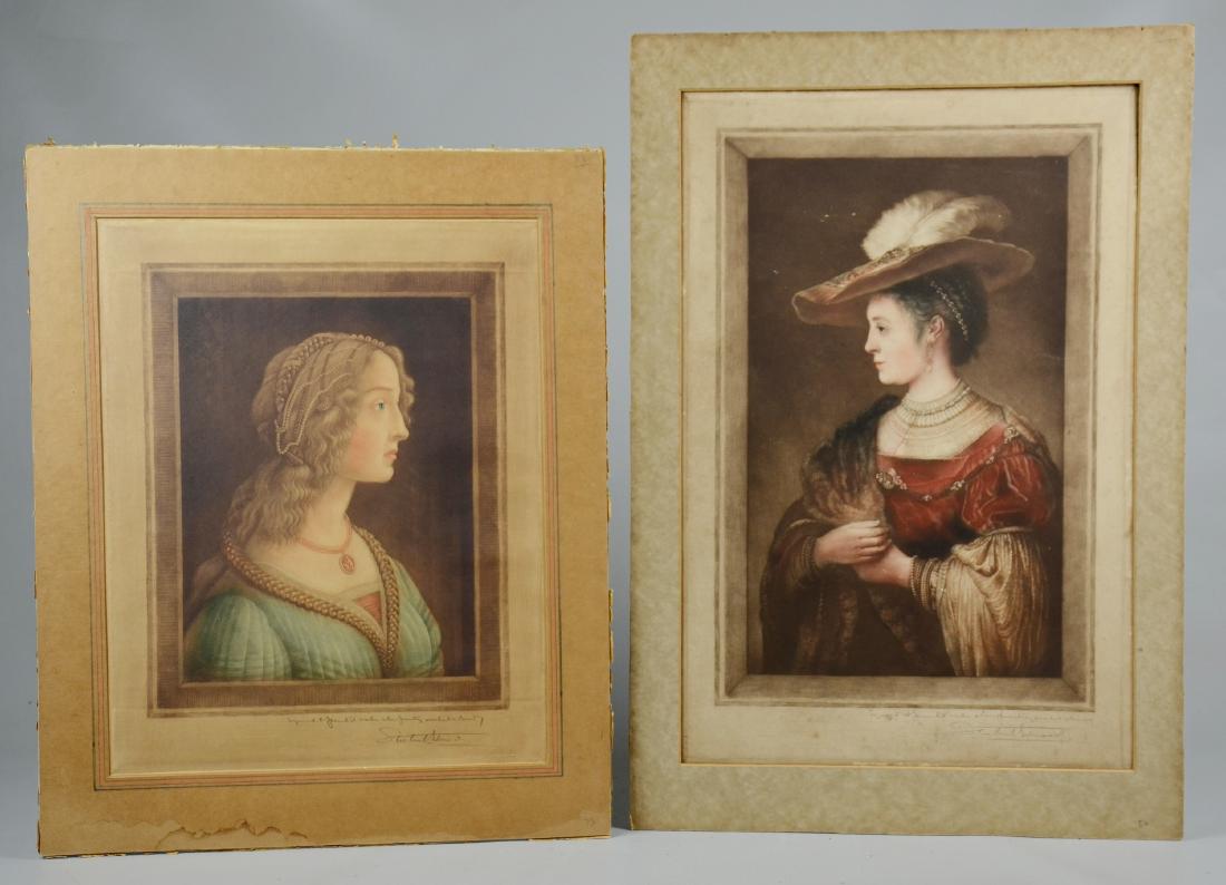 Samuel Arlent Edwards, 2 mezzotint portraits on paper: Samuel Arlent Edwards (English, 1862-1938), (2) color mezzotint portraits on paper, both pencil signed and inscribed, largest 18-3/4" x 12-1/4" pl, good condition, both mounted