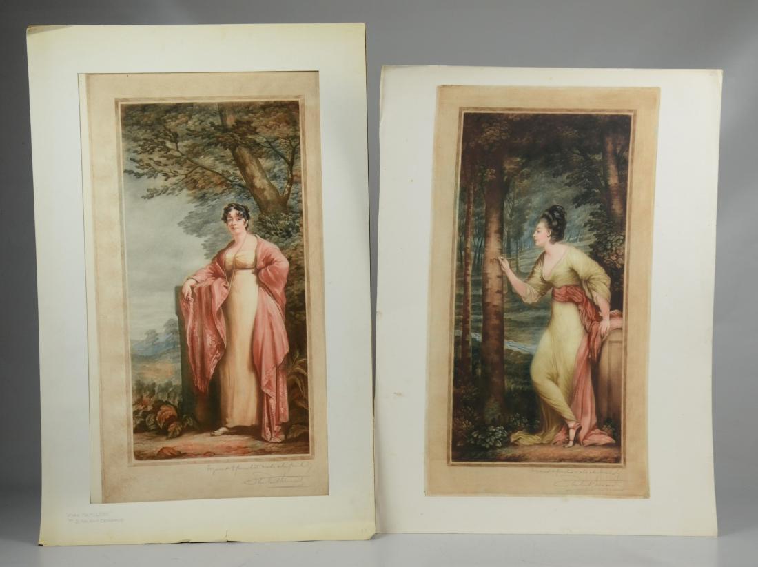 Samuel Arlent Edwards, 2 mezzotint portraits on paper: Samuel Arlent Edwards (English, 1862-1938), (2) color mezzotint oblong portraits of women on paper, both pencil signed and inscribed, 20-3/4" x 11-1/2" pl, very good condition