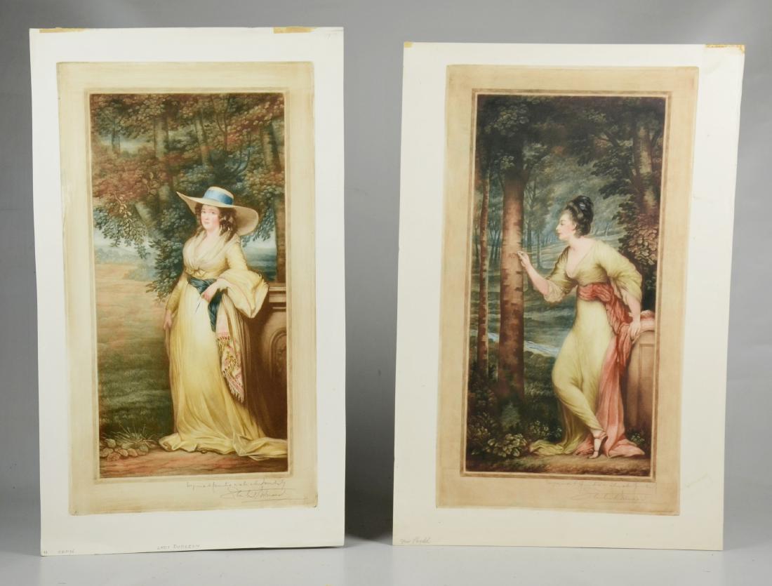 Samuel Arlent Edwards, 2 mezzotint portraits on paper: Samuel Arlent Edwards (English, 1862-1938), (2) color mezzotint oblong portraits of women on paper, "Lady Dudgeon" and "Lady Lloyd", each pencil signed and inscribed, both 20-3/4" x 11-1/2", very good