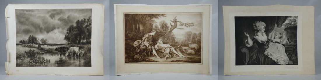 Samuel Arlent Edwards, (3) mezzotint prints on paper: Samuel Arlent Edwards (English, 1862-1938), (3) mezzotint prints on paper, c/o "The Shepherdess Sleeping", "Duchess Bernardine and Daughter", and "Cows in the Stream", one pencil signed, largest 22" x