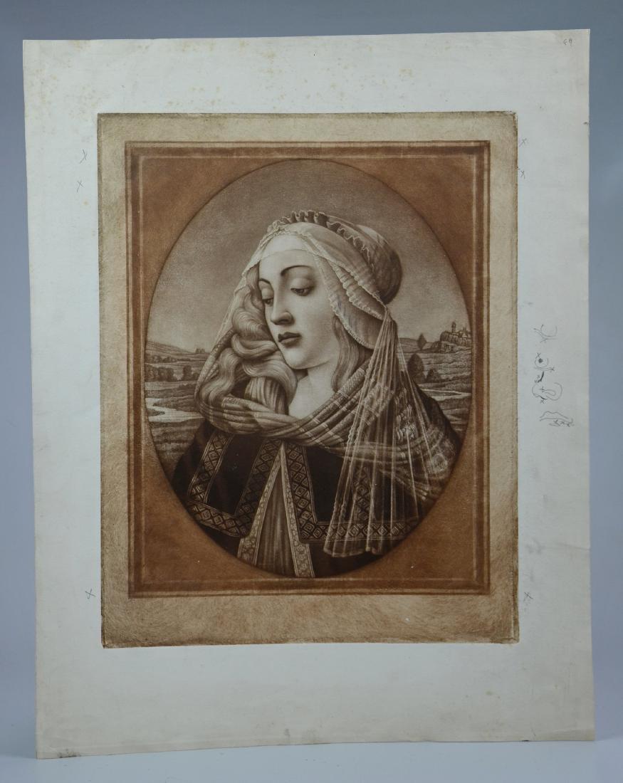 Samuel Arlent Edwards, in-progress proof strike, Head: Samuel Arlent Edwards (English, 1862-1938), in-progress proof strike of "Head of Madonna" with the artist's edits, Edwards mocked up the image in pencil and doodled his corrections to the plate in the