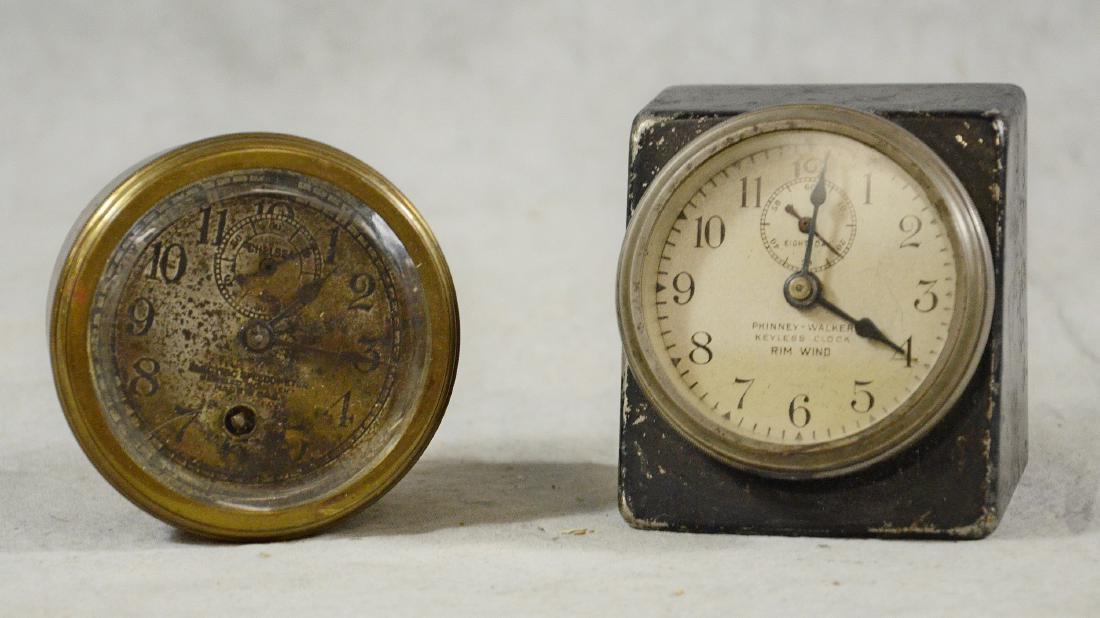 (2) Rim wind car clocks, 1 Chelsea, Phinney-Walker: (2) Rim wind car clocks, 1 Chelsea and a Phinney-Walker; dial of the Chelsea needs attention
