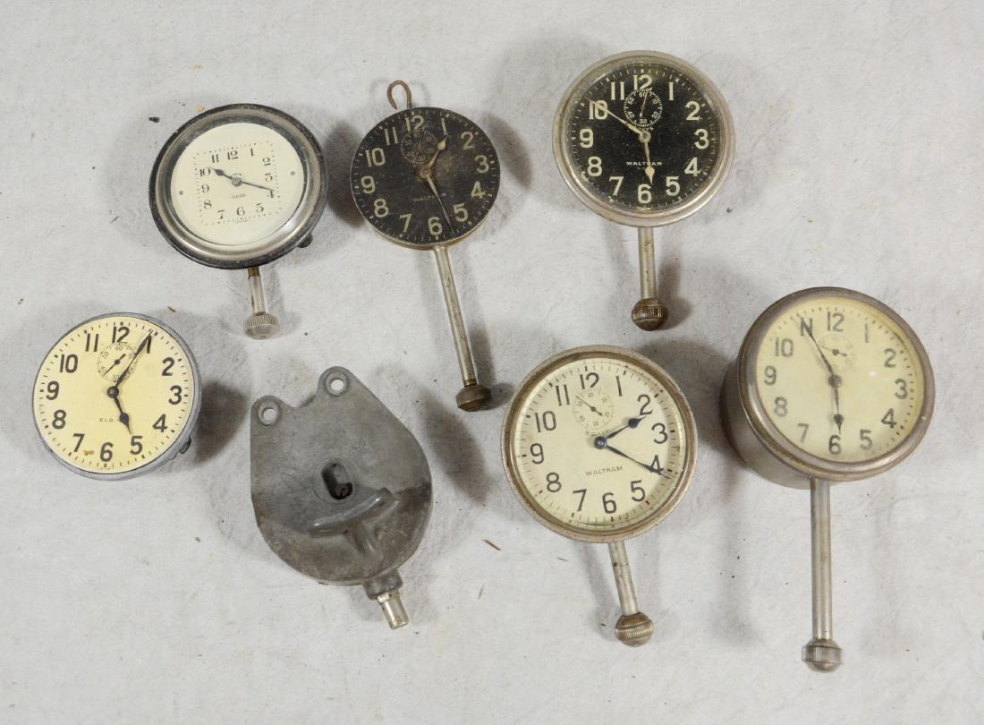 (7) Car clocks, including Elgin, Waltham and Jaeger: (7) Car clocks, including Elgin, Waltham and Jaeger, 3 incomplete