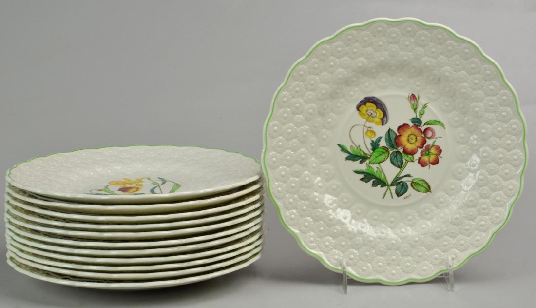 (12) Copeland Spode Floral Plates: (12) Copeland Spode floral plates, embossed daisy border, each with different design, 9-1/4" dia