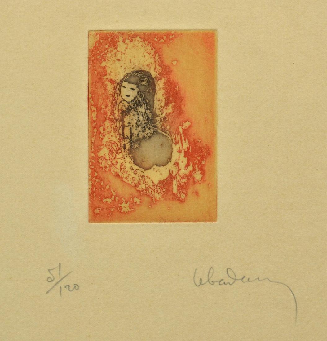 Hoi Lebadang Etching of Young Girl: Hoi Lebadang (Vietnamese, 1922-2015), etching of a young girl, pencil signed "Lebadang", edition 51/120, 3-1/2" x 2-3/8" plate, framed 13-3/4" x 10-1/2", very good condition