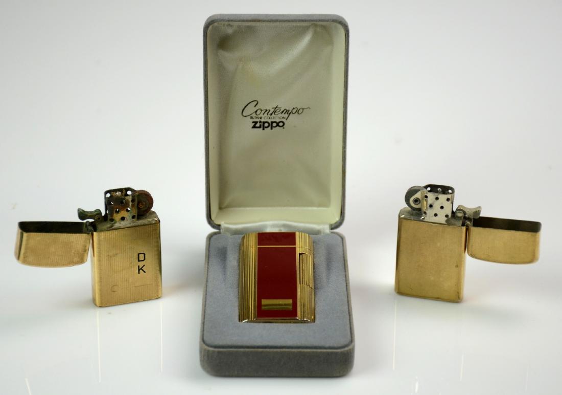 (3) Zippo Lighters: (2) 10K YGF Zippo Lighters, (1) Zippo Contempo Lighter in Box