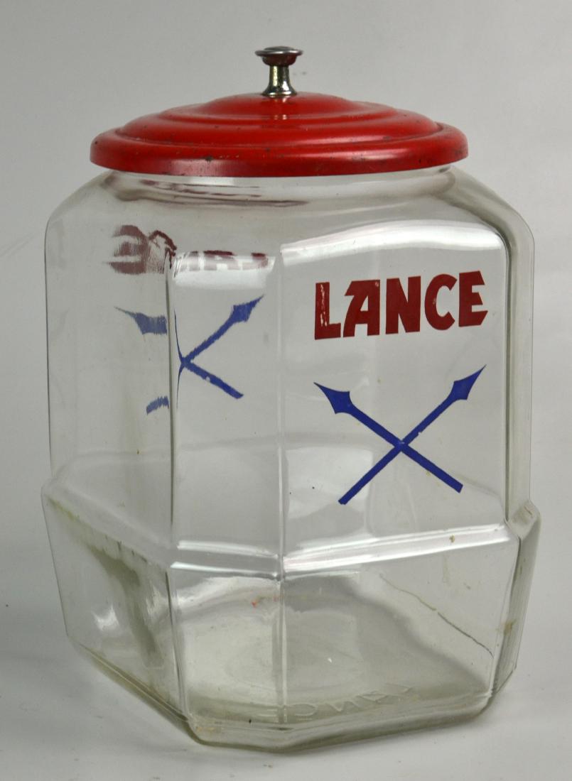 Lance Cracker Cookie Jar: Glass Lance Store Display Eight Sided Cracker Cookie Jar with Lid