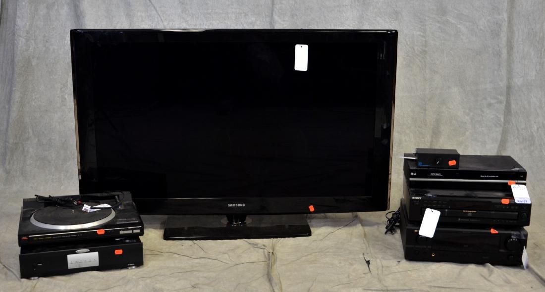 (6) Home Entertainment Items: Samsung 45" Plasma television, Fisher studio standard Linear tracking record player, LG 4HD DVD and VHS player, Sony 5 CD Disc Ex-Changer, Denon Multi-Zone AM/FM Stereo Receiver, Episode 6 Zone E-1230