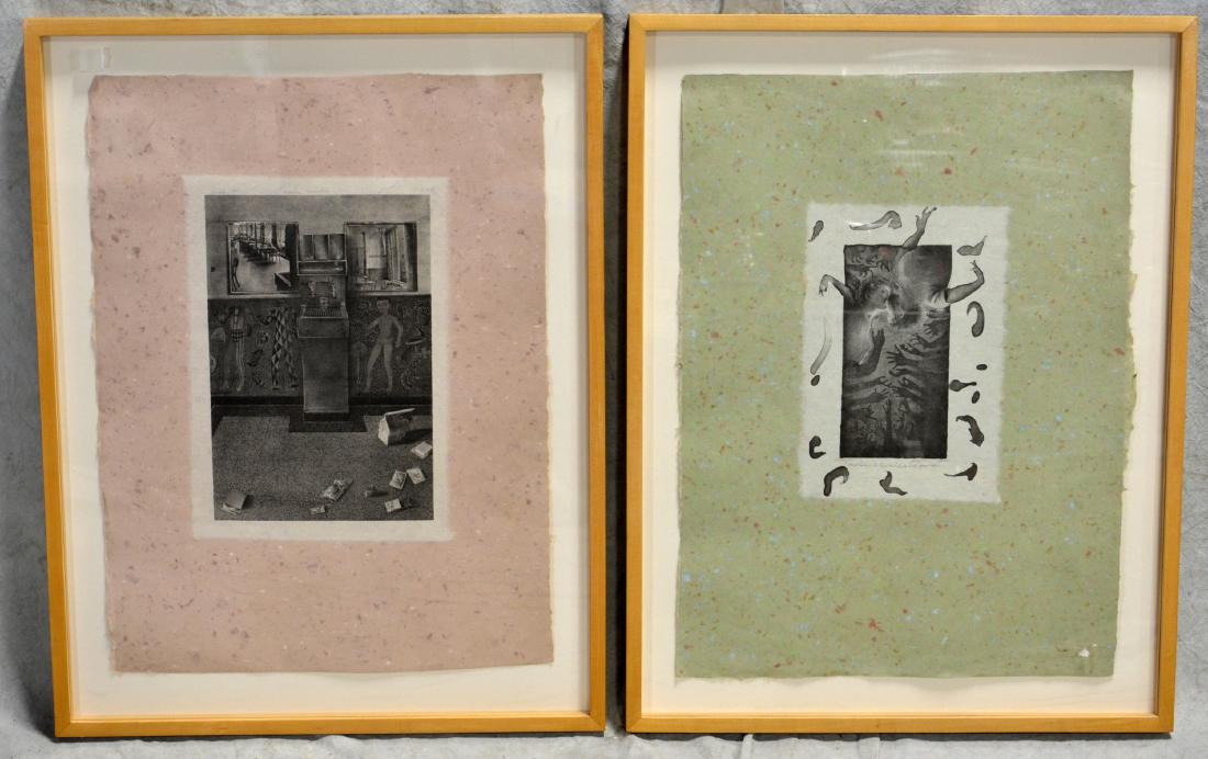 Anthony-Petr Gorny, (2) Lithographs: Anthony-Petr Gorny (American, b 1950), (2) lithographs, "Harlequins Fountain", 1983, edition 30; "Handshakes Like Kisses Like Handshakes", 1980, edition 25, each 22" x 16", framead 26-1/2" x 20-1/2", 