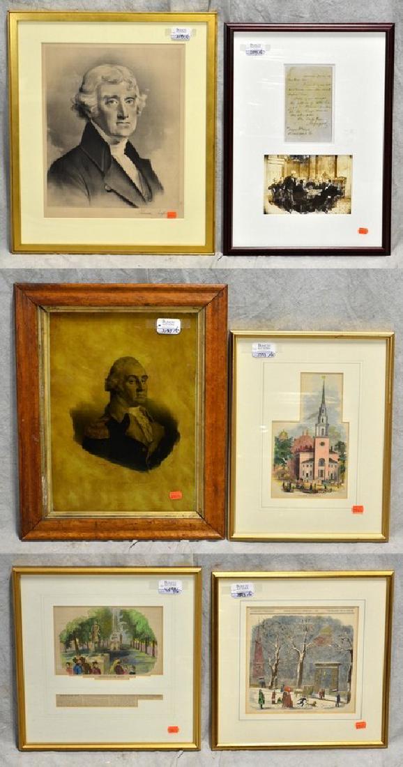 (6) Framed Prints of Presidents and Boston Scenes: (6) Framed prints of presidents and Boston scenes, includes gelatin silver print of President Garfield and facsimile letter, largest framed size 25-3/4" x 21-3/4", good condition