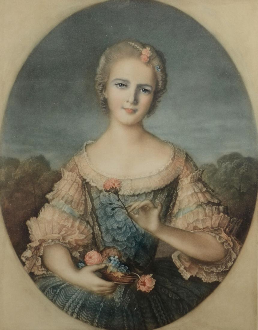 Samuel Arlent Edwards mezzotint portrait: Samuel Arlent Edwards color mezzotint portrait of a woman, pencil signed, 13-1/2" x 10-3/4" pl, framed size 21-1/2" x 18", very good condition