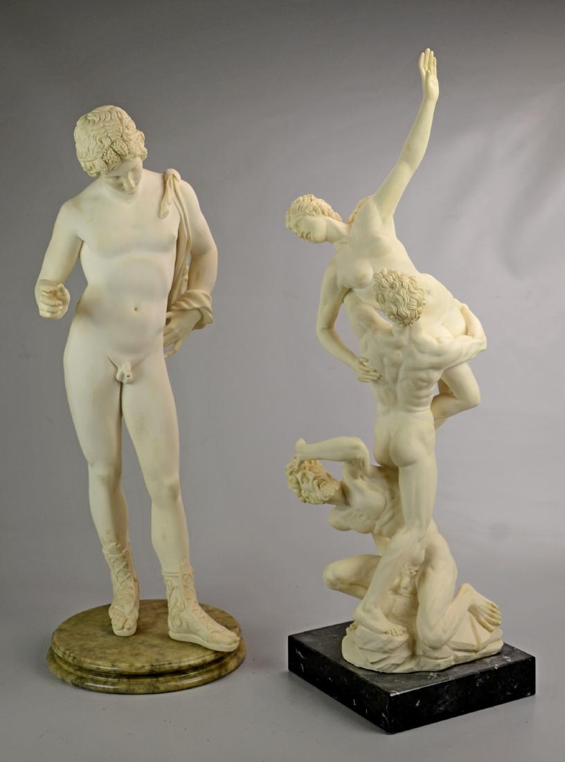 (2) Italian Classic Replica Statues: (2) Italian Classic Replica Statues to include Michelangelo's David and Giambologna Abduction of a Sabine Woman, statues measure 24-1/4" and 26-1/2" high, made of cast polystone; very good condition