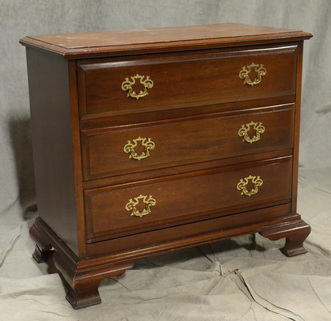 Mahogany record cabinet: Mahogany record cabinet, pull down with fitted interior compartments, pierced batwing brass hardware, 29-1/2"w