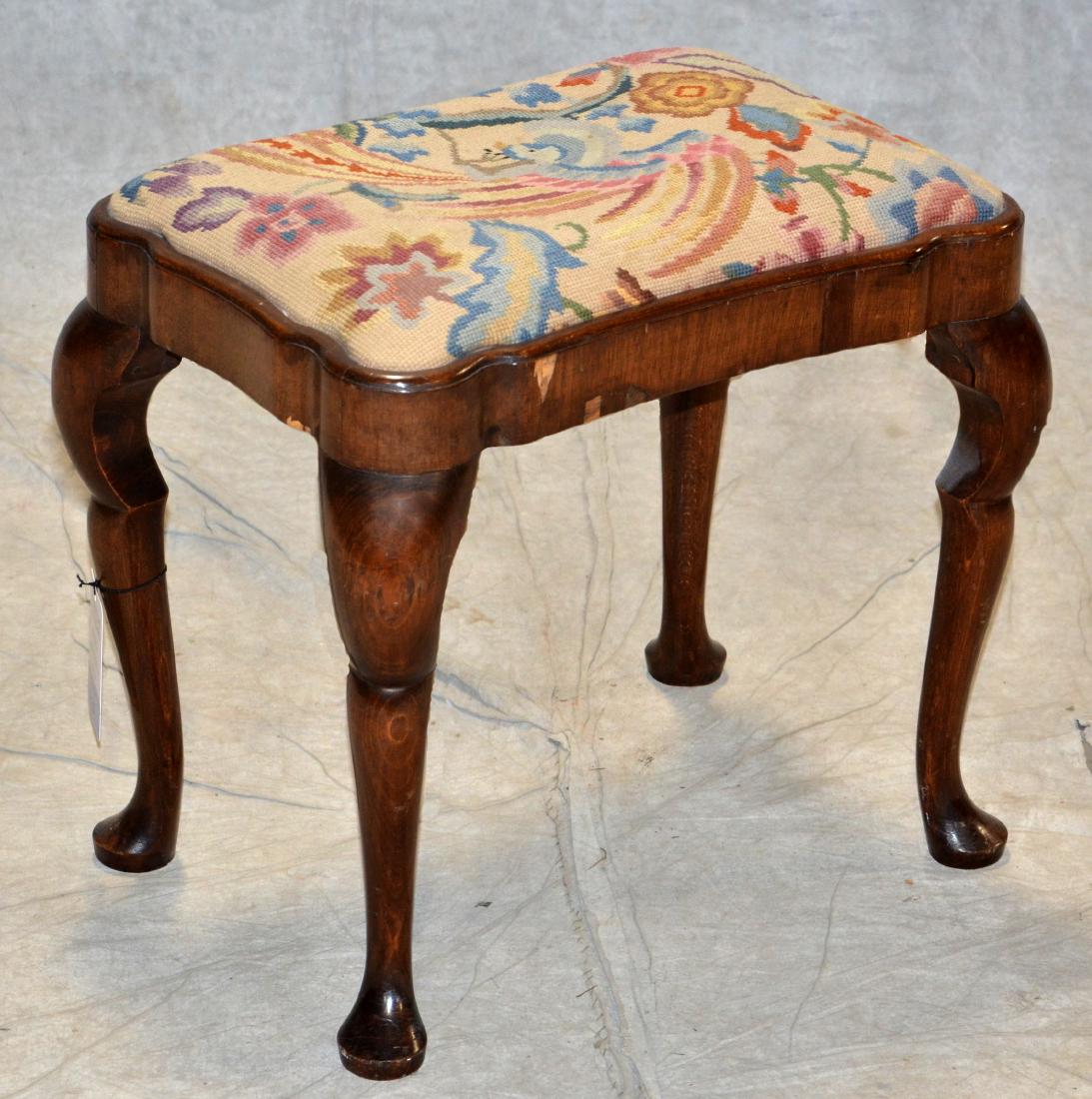Queen Anne style needlepoint footstool (1 of 1)