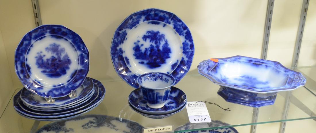 Shelf #74 - (12) Pcs Flow Blue Porcelain (1 of 1)