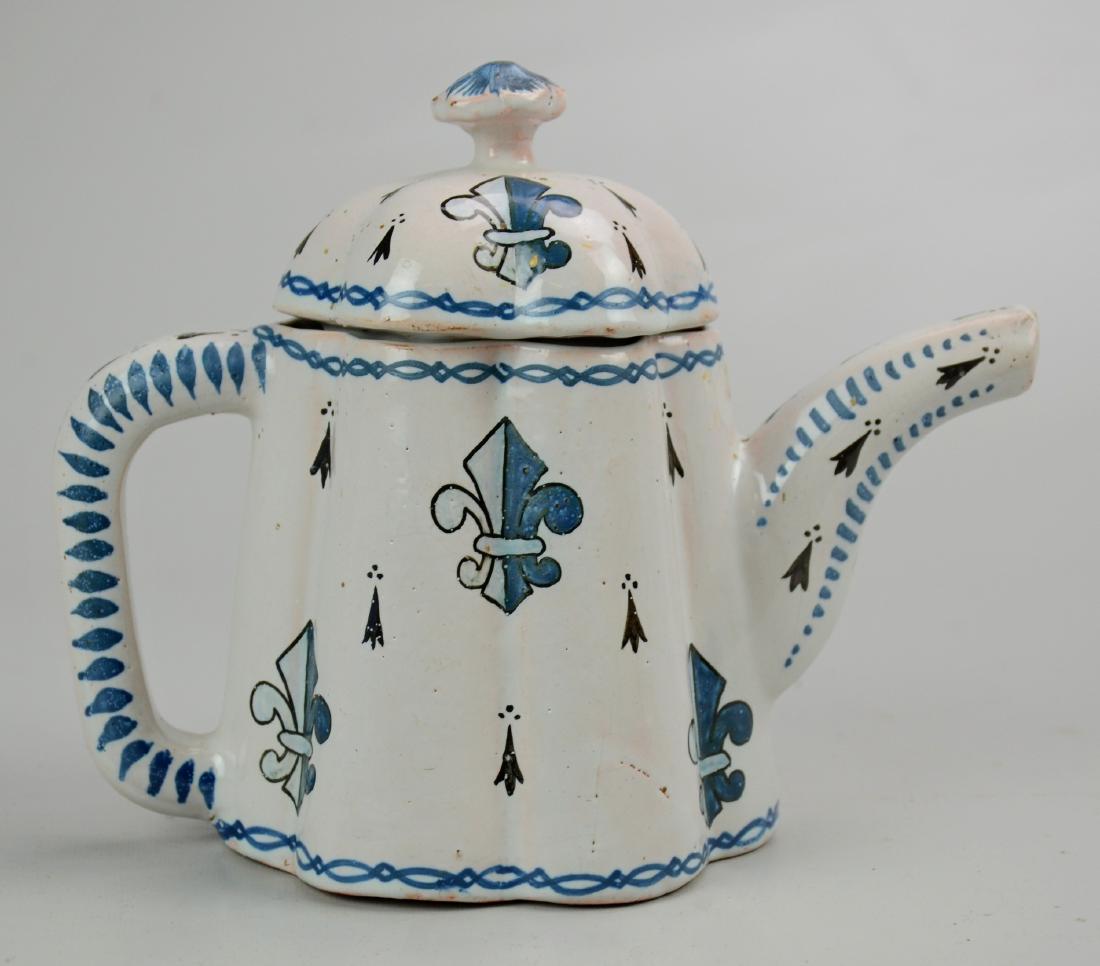 1800's French Faience Blue Fleur De Lis Pattern Teapot (1 of 1)