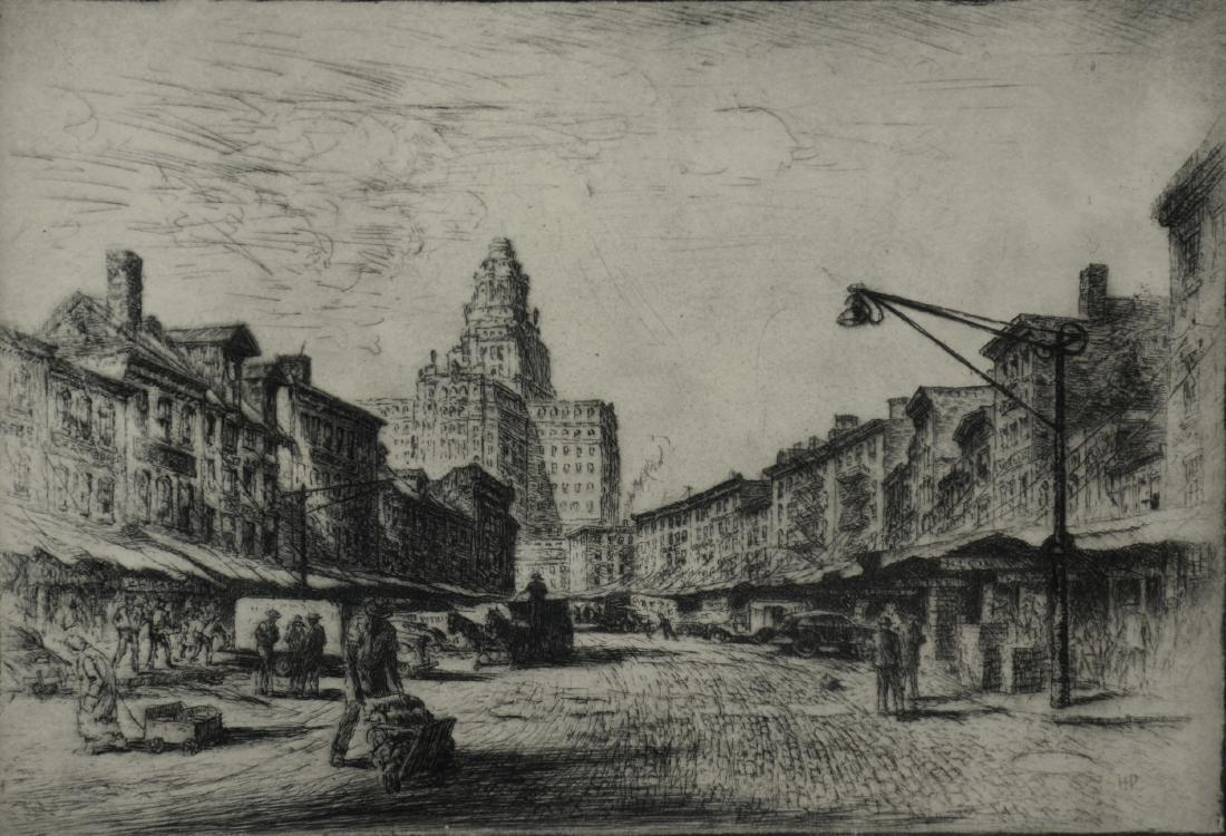 Herbert Pullinger Etching, "Market Street, (1 of 2)