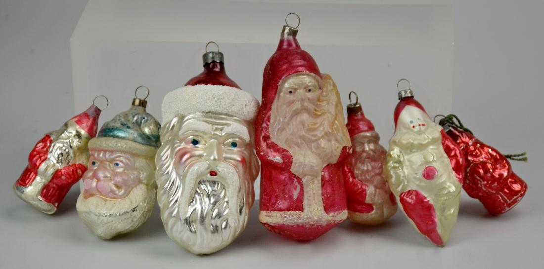 (7) Santa Glass Christmas Ornaments: (7) Santa glass Christmas ornaments, largest 4-1/4"