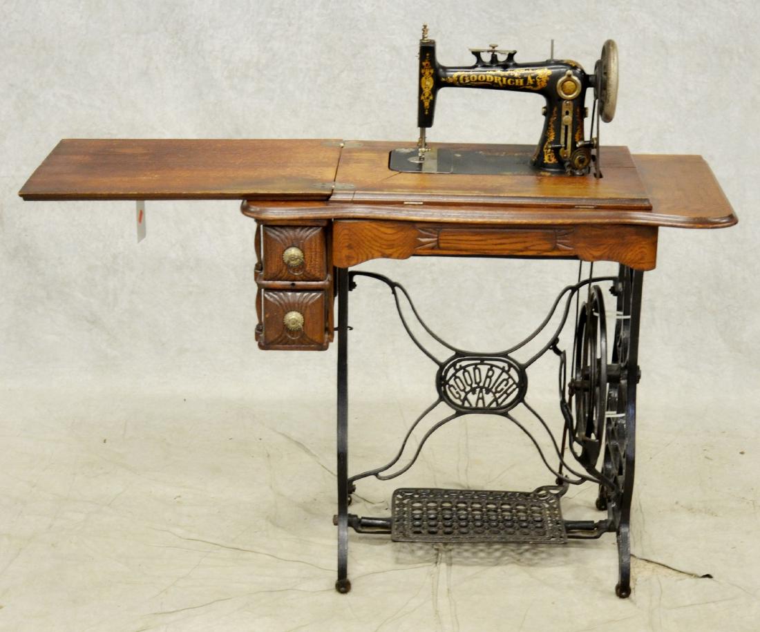 Oak Goodrich Sewing Machine: Oak sewing machine by Goodrich, refinished, 33"w