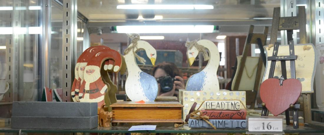 Shelf #16 - Wood Items: Shelf #16 - Set of Wood Napkin Rings, Decorative Boxes, Hand Painted Decorations Including Santa