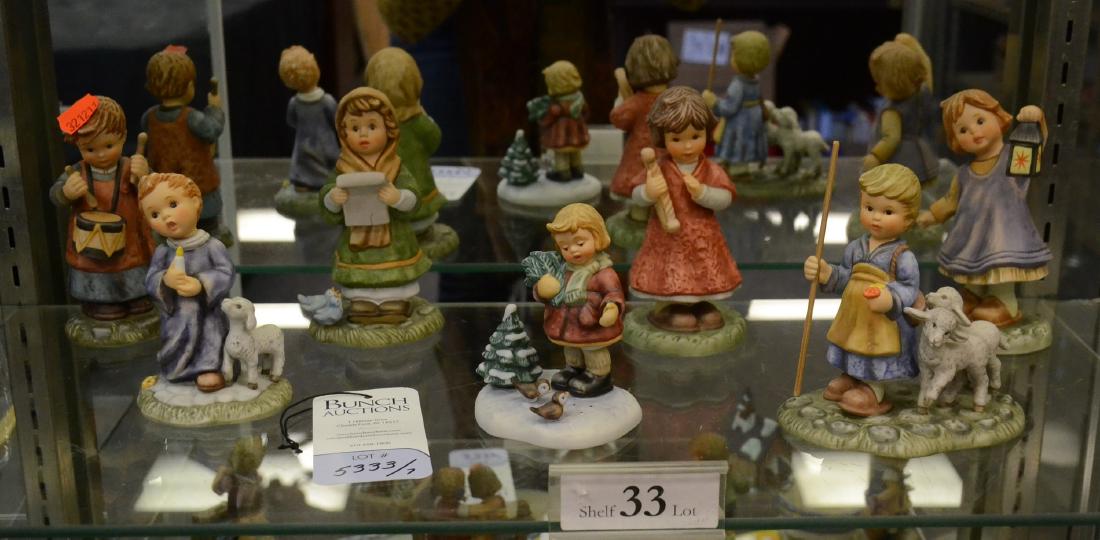 Shelf #33 - (7) Modern Hummel Figures: Shelf #33 - (7) Modern Hummel figurines, c/o What Child is This BH 162, Joy to the World BH 52, O Come All Ye Faithful BH 51, Drummer Boy BH 53, Hark the Herald Angels Sing BH 161, The First Noel BH 1