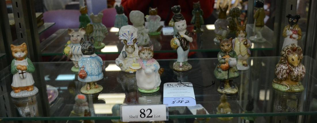 Shelf #82 - (10) Beswick Beatrix Potter Figures: Shelf #82 - (10) Beswick Beatrix Potter porcelain figurines, c/o Susan, Ribby, Mr Benjamin Bunny, Lady Mouse, Simpkin, Pickles, Pig-Wig, Thomasina Tittlemouse, Ginger, Little Pig Robinson, no conditio