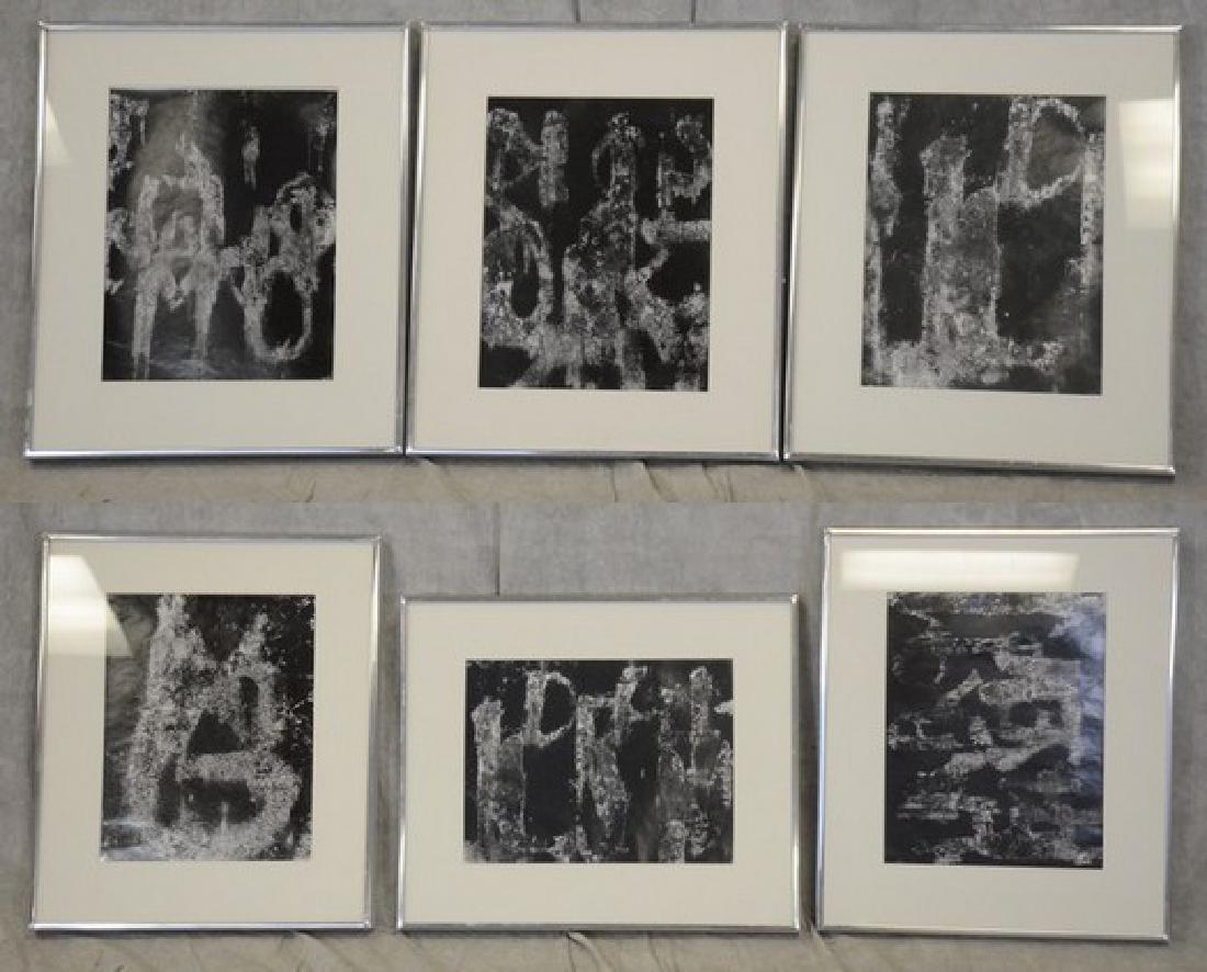 Aaron Siskind, (6) Abstract Collotypes: Aaron Siskind (American, 1903-1991), (6) abstract collotypes, from Rome Hieroglyphs, no visible signature, 13" x 10" sight, framed 19-1/4" x 16-1/4", very good condition; Provenance: from a corporate