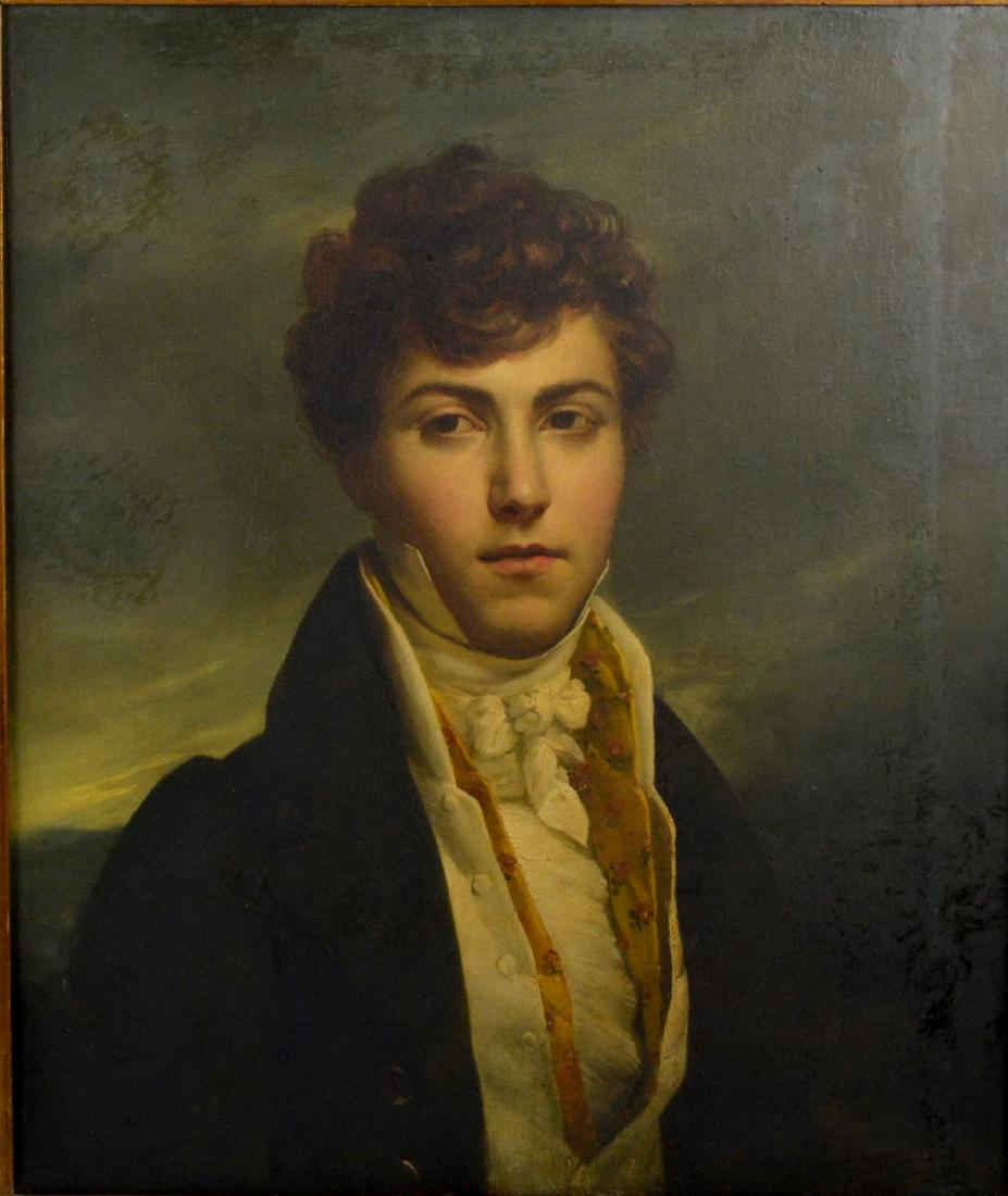19th C Portrait of a Young Gentleman: 19th C portrait of a young gentleman, oil on canvas, no visible signature, 25-1/2" x 21-1/2", framed 28-1/4" x 24-1/4", good condition, old restoration and relining, areas of inpainting, professionall