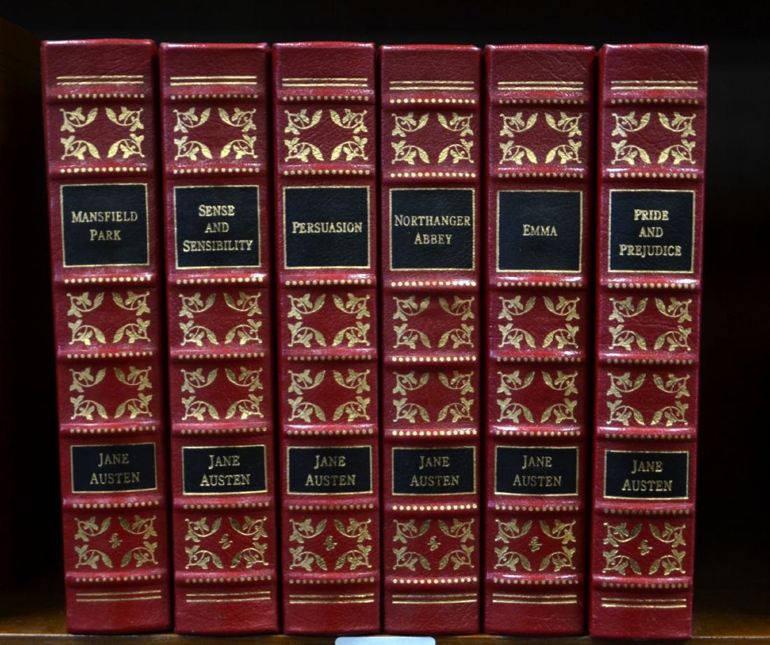Easton Press Jane Austen Series: Easton Press Jane Austen Series, 6 vols c/o "Mansfield Park", "Sense and Sensibility", "Persuasion", "Northanger Abbey", "Emma", "Pride and Prejudice", short scuff to front panel of "Mansfield Park", 