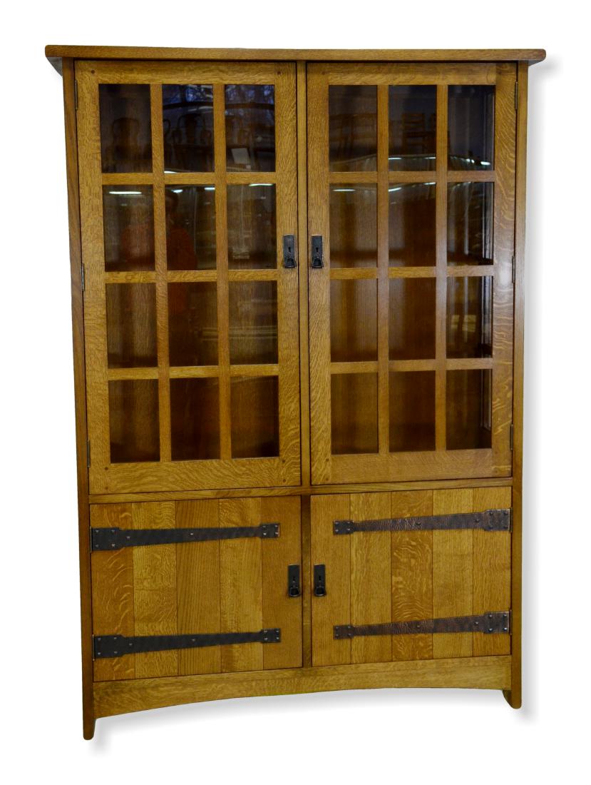 Stickley Mission style china cabinet: Stickley Mission style china cabinet, solid quarter sawn oak, solid cast copper hardware, 89-729, 77"h x 55"w x 17"d