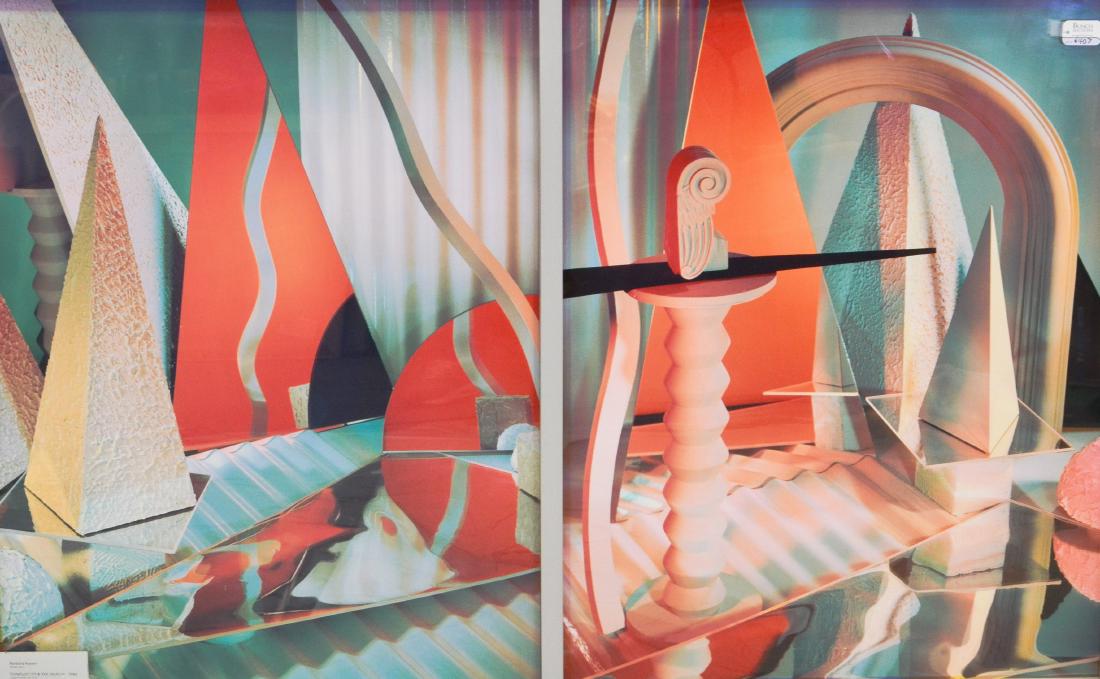 Barbara Kasten (American, born 1936) Diptych Print: Barbara Kasten (American, born 1936) Diptych Print, "Construct XXIX + XXX", libacrome on paper, no visible signature, double aperture frame, each 36-1/2" x 28-3/4" sing, framed 42-1/4" x 64-1/4", Prov