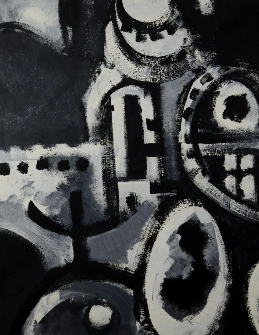 Sidney Gross Abstract Painting: Sidney Gross (American, 1921-1969), abstract painting, oil on paper, signed "Gross" lower left, 22" x 18" sheet, framed 26-1/4" x 22-1/4", very good condition