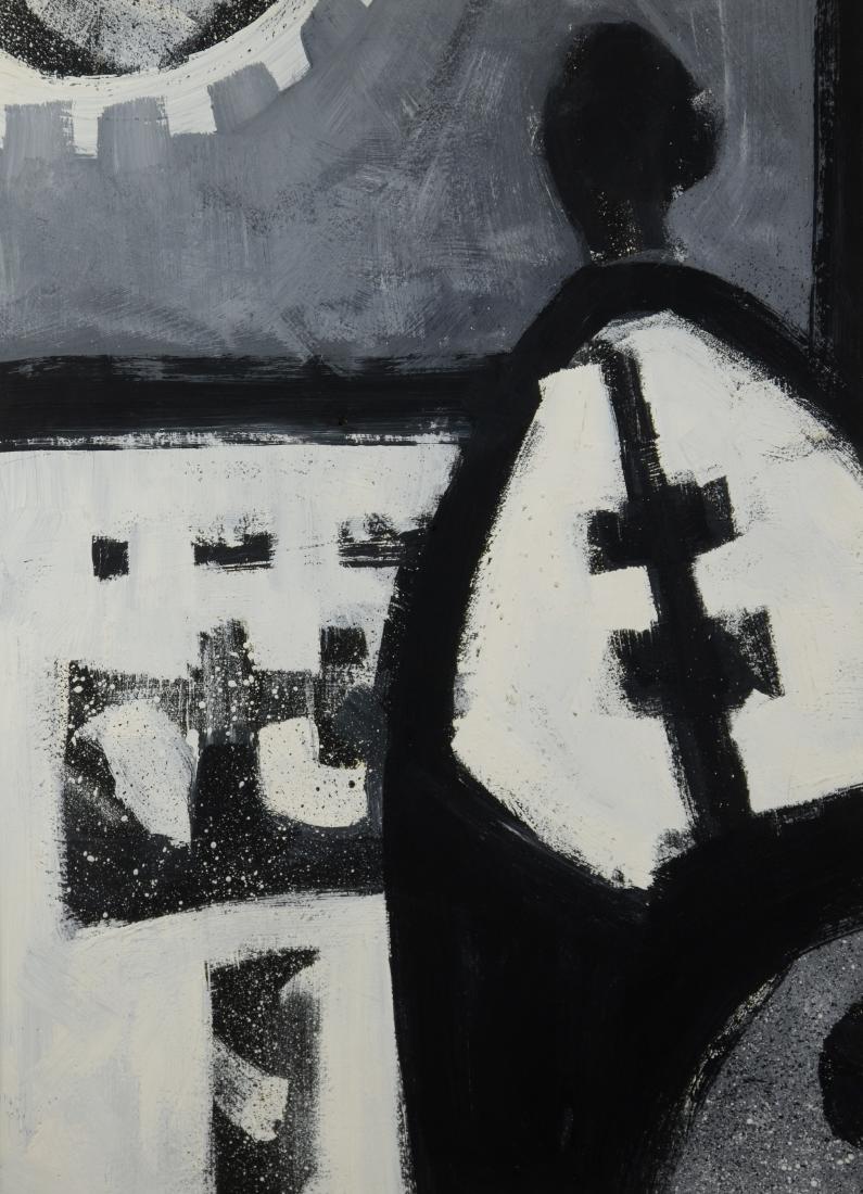 Sidney Gross Abstract Painting: Sidney Gross (American, 1921-1969), abstract painting, oil on paper, signed "Gross" lower left, 22-3/4" x 17-1/2" sheet, framed 26" x 21", very good condition