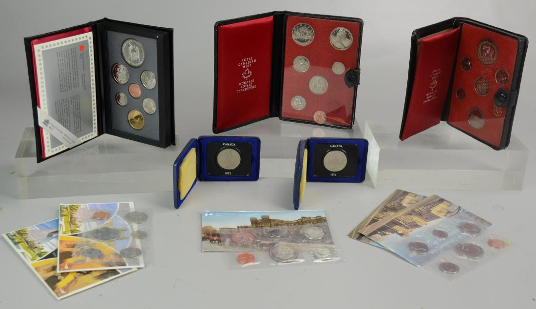 (10) Canadian Proof & Mint Sets: (10) Canadian Proof & Mint sets: 1972, 1973, 1988 Proof Sets; 1976-1980 Mint Sets; & (2) 1972 dollars