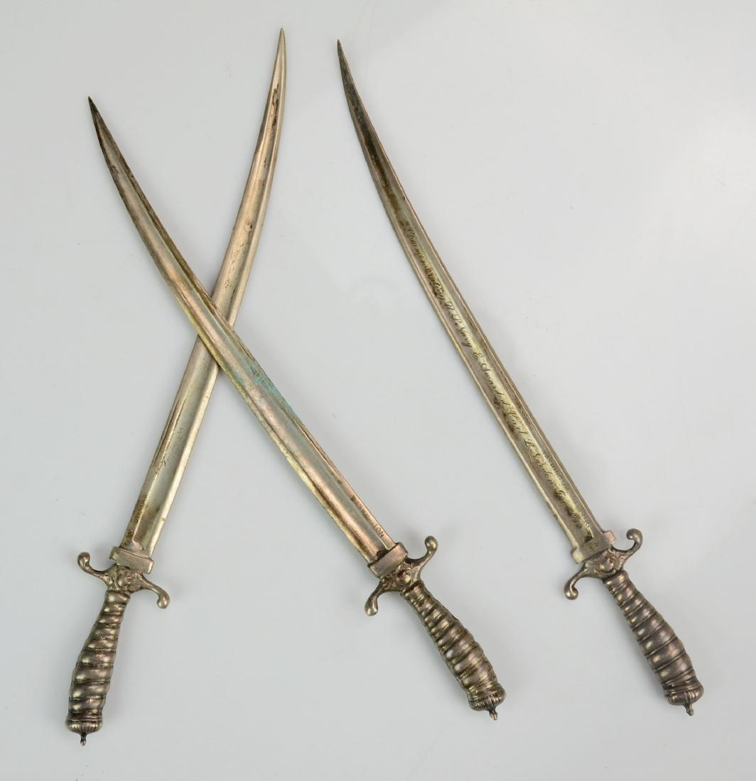 (3) Sterling Sword Letter Openers: (3) Sterling Letter Opener Swords Marked Washington (One is Marked Tiffany and Co with the Following Inscription Commemorating U.S Navy Awarded Carl L. Norden Inc 1942), (8-1/4" l), (2.3 TO)