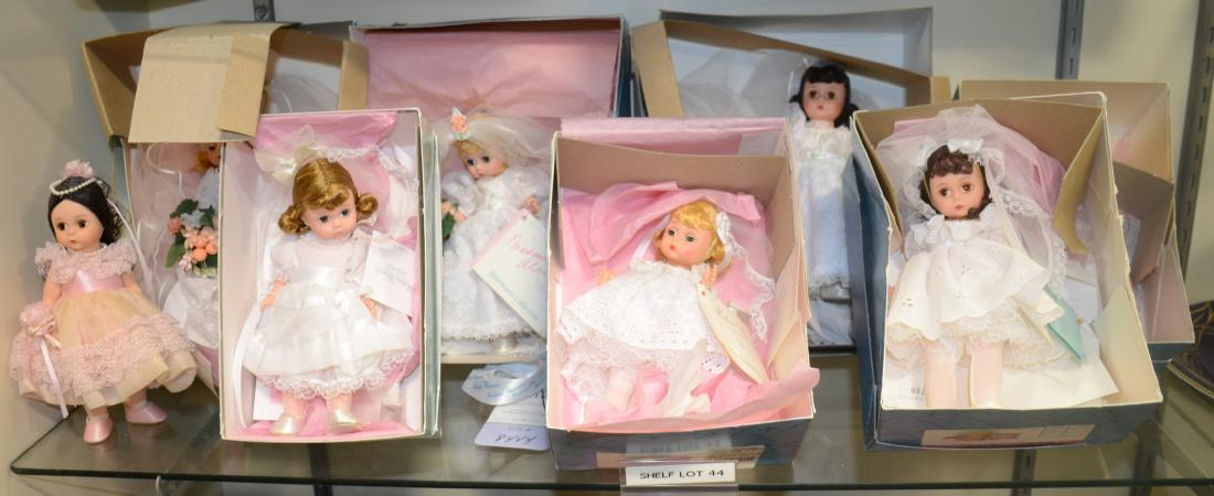 Shelf #44 - (8) Madame Alexander Dolls: Shelf #44 - (8) Madame Alexander Dolls, in original box unless otherwise noted, c/o (3) Bride, Flower Girl (no box), (4) First Communion