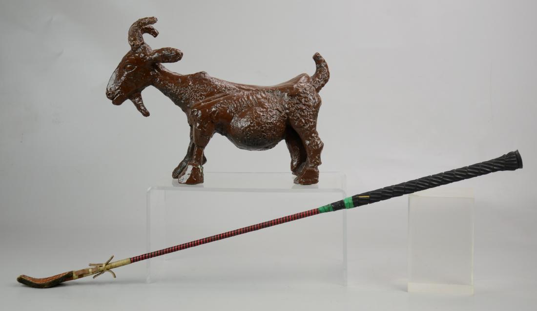 Metal Brown Painted Billy Goat Sculpture Doorstop: Metal Brown Painted Billy Goat Sculpture Doorstop (14" l x 5-1/2" w x 10-1/2" h),Leather Riding Crop
