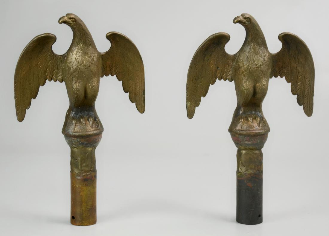 (2) Brass Eagle Flag Toppers: (2) Brass Eagle Flag Toppers (6" w x 9-3/4" h)