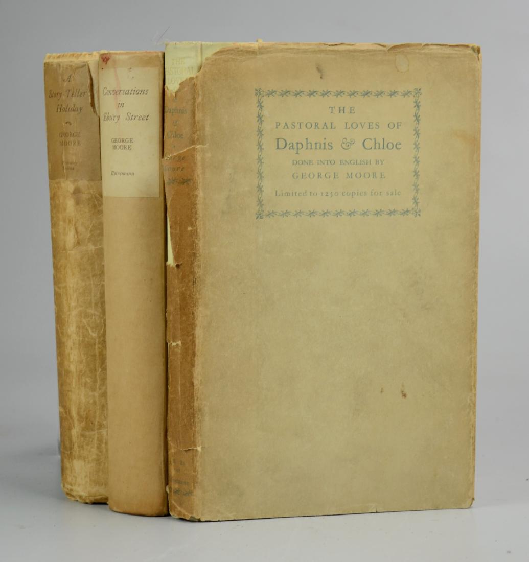 (3) Signed George Moore Books: (3) Signed George Moore Books, c/o "The Pastoral Loves of Daphnis & Chloe" (London, William Heinemann 1924) [ed 646/1250, signed by the author], "Conversations in Ebury Street" (London, William Heinem